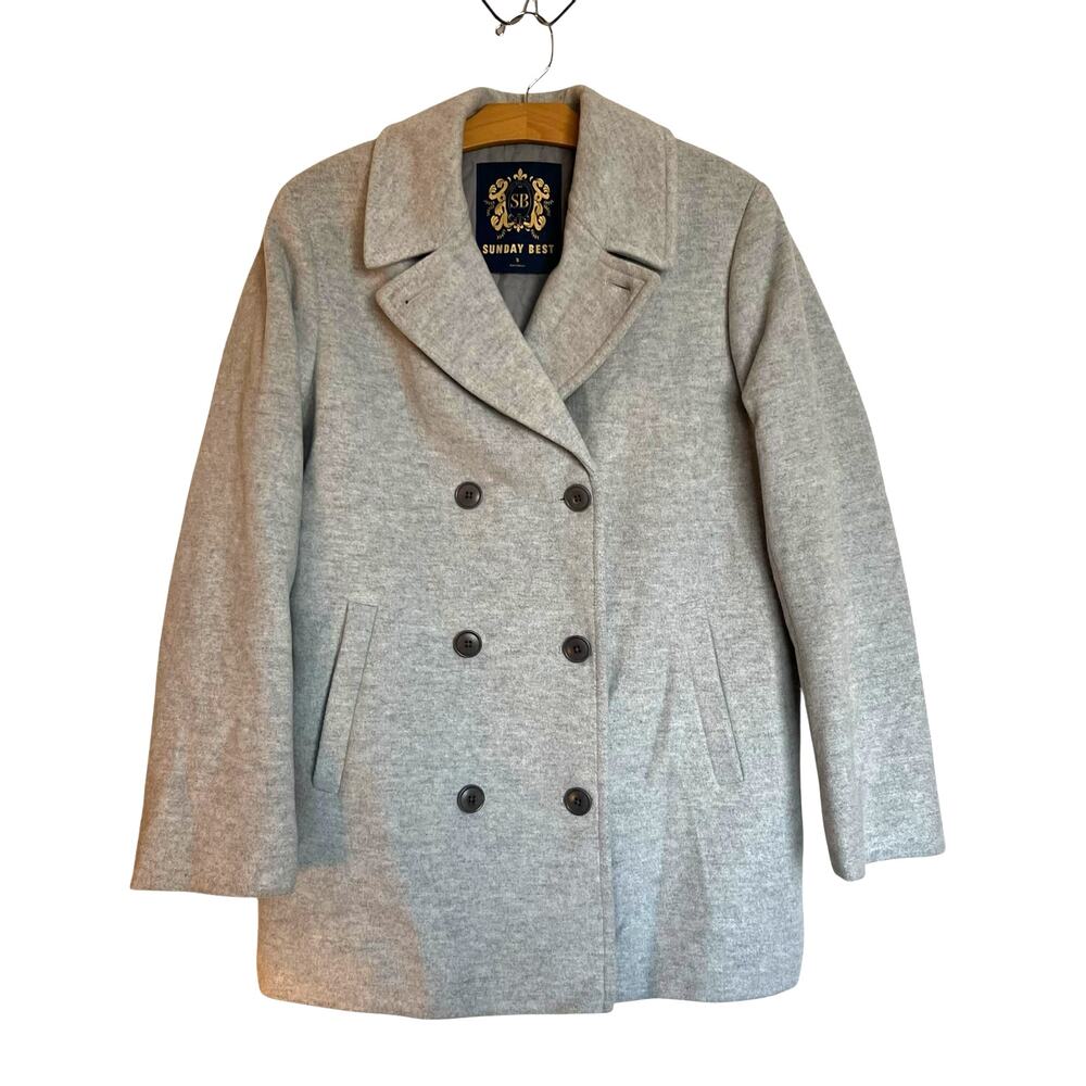 Aritzia Sunday Best Hutton Coat Gray Virgin Wool Cashmere Pea Coat Jacket Size S